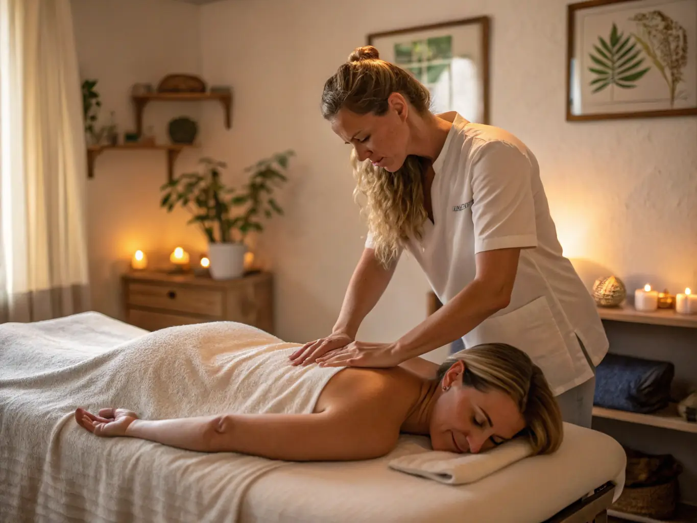 A serene image of a therapist performing a Swedish massage in a tranquil spa setting, focusing on relaxation and gentle touch.