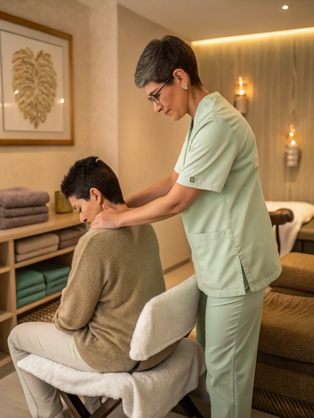 A close-up shot of a therapist applying acupressure to specific points on a client's body, emphasizing the energy flow and balance being restored at Massage Dubai Marina.